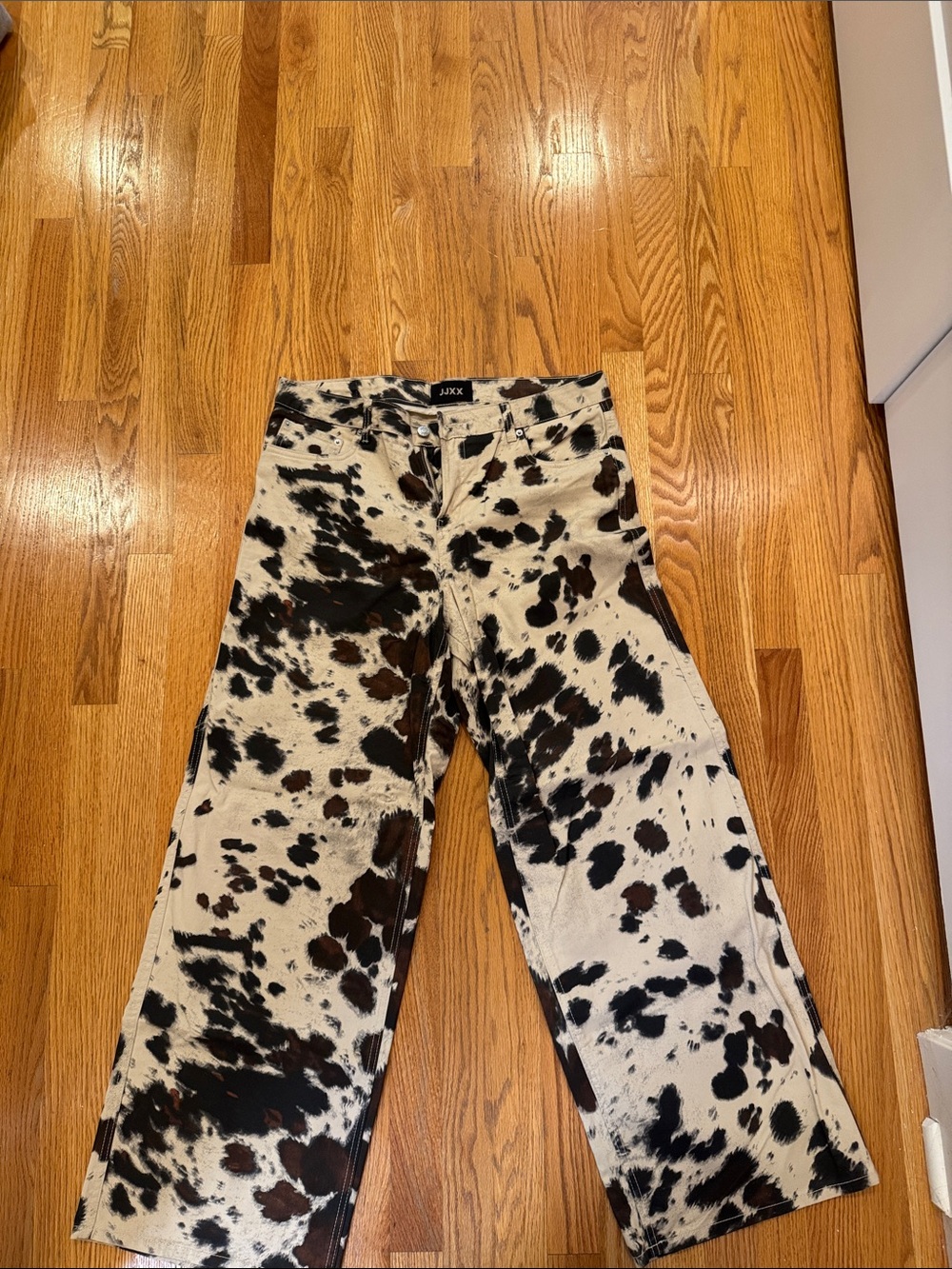 Cow Print Wide Leg Jeans - Black & White